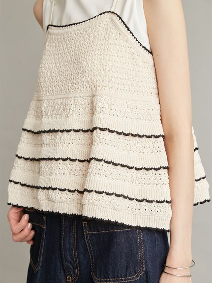 ウォッシャブル】クロシェニットキャミ×ノースリトップス(セットアップ