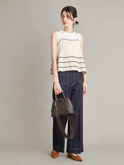 MilaOwen クロシェニットキャミ×ノースリーブトップス ウォッシャブル】クロシェニットキャミ×ノースリトップス(セットアップ