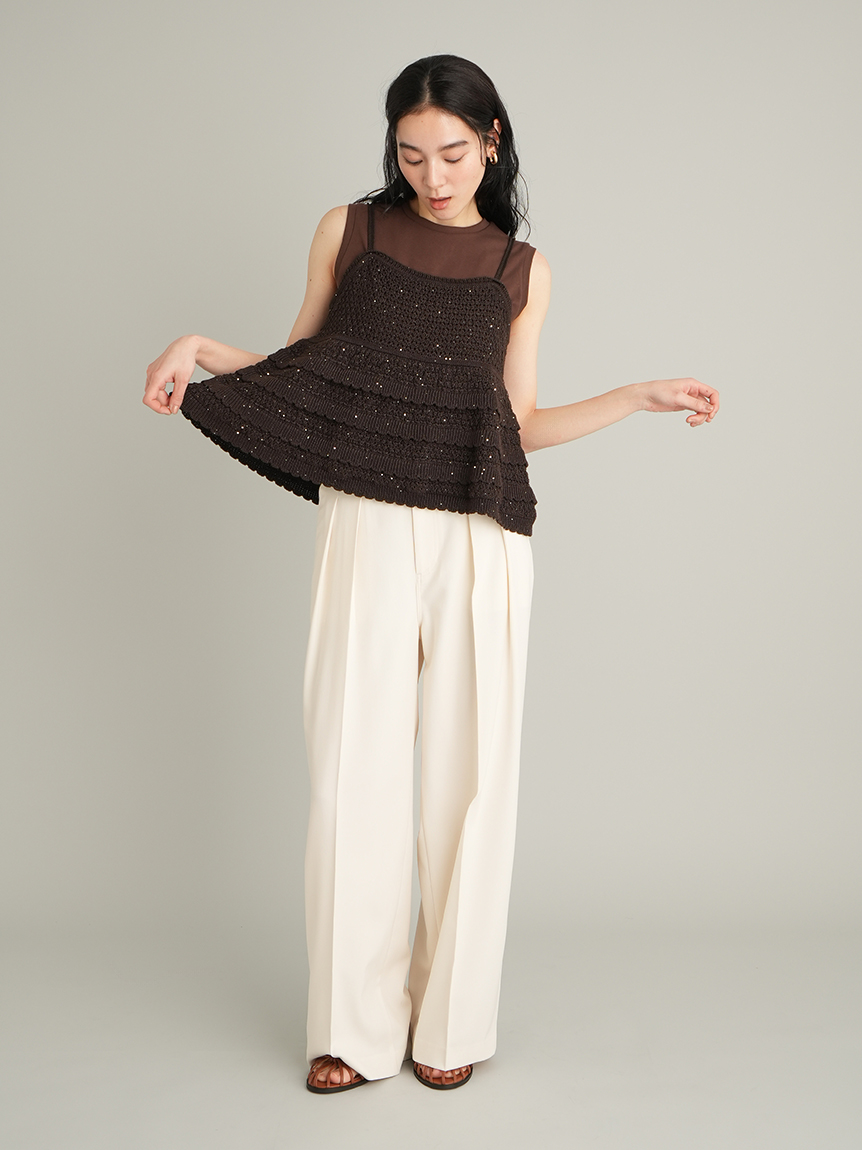 MilaOwen クロシェニットキャミ×ノースリーブトップス ウォッシャブル】クロシェニットキャミ×ノースリトップス | ミラ