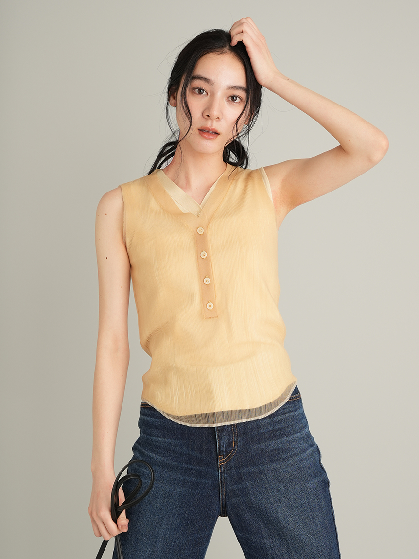Mila Owen ニットタンクトップ付レイヤードシャツ シアレイヤードヘンリーネックニット(タンクトップ)｜トップス｜Mila