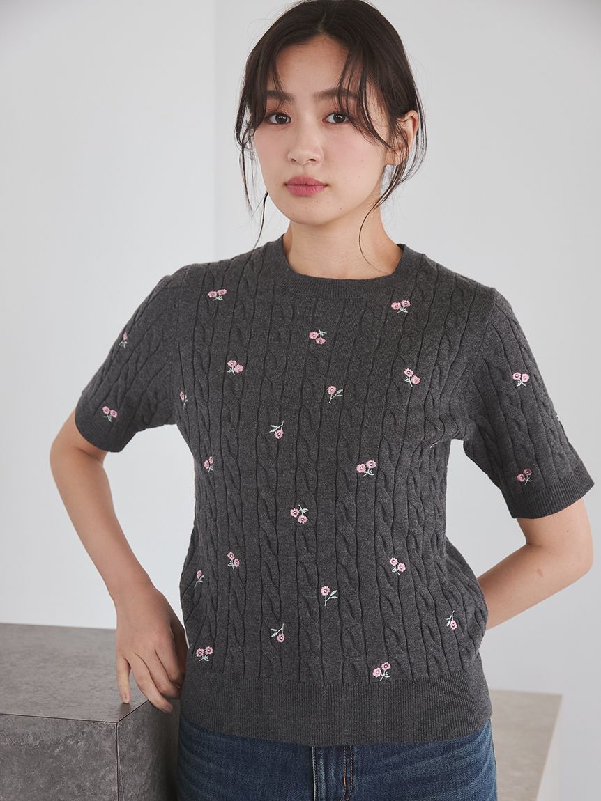 フラワー刺繍ニットプルオーバー(ニット・セーター)｜トップス｜Mila