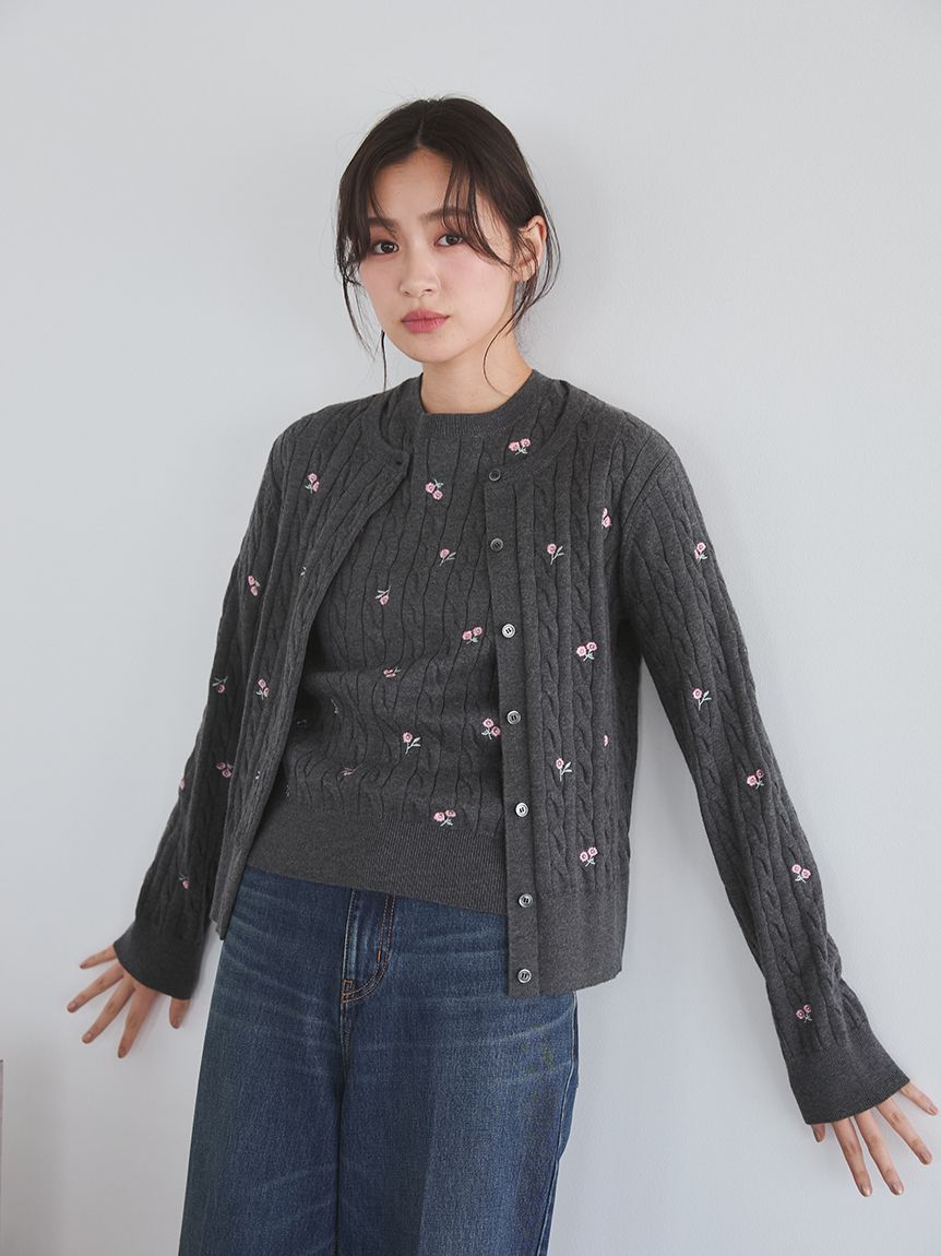 フラワー刺繍ニットプルオーバー(ニット・セーター)｜トップス｜Mila