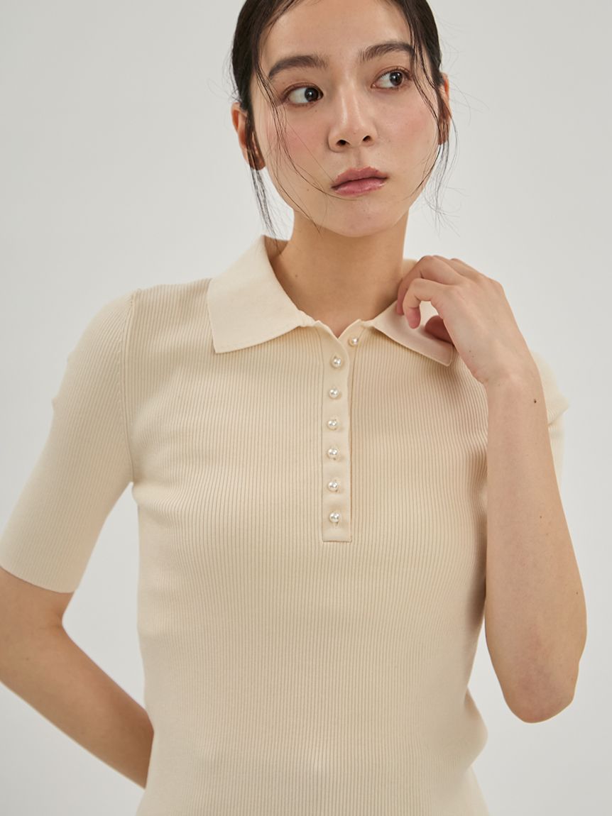シルクブレンドパール釦ポロニット(ポロシャツ)｜トップス｜Mila Owen