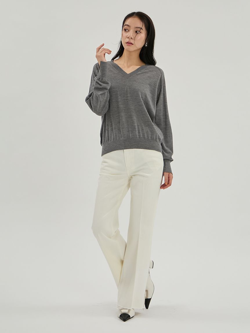 Taylor Made Vネック ライン ニット ホワイト サイズM wool100％ハイゲージVネックニット(ニット・セーター)｜トップス｜Mila