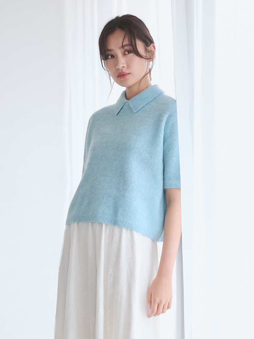 Mila owen トップス　ポロニット黒 ポロ衿クロップド丈モヘアニット(ニット・セーター)｜トップス｜Mila