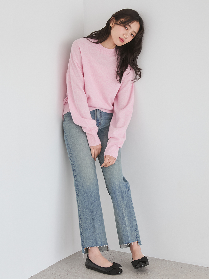 wool100％クルーネックベーシックニットトップス(ニット・セーター