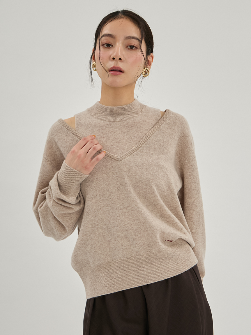 wool100％深Vネックベーシックニット(ニット・セーター
