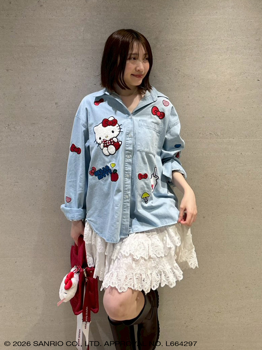 サガラ刺繍ワッペンオーバーデニムシャツ(トップス) │sanrio house