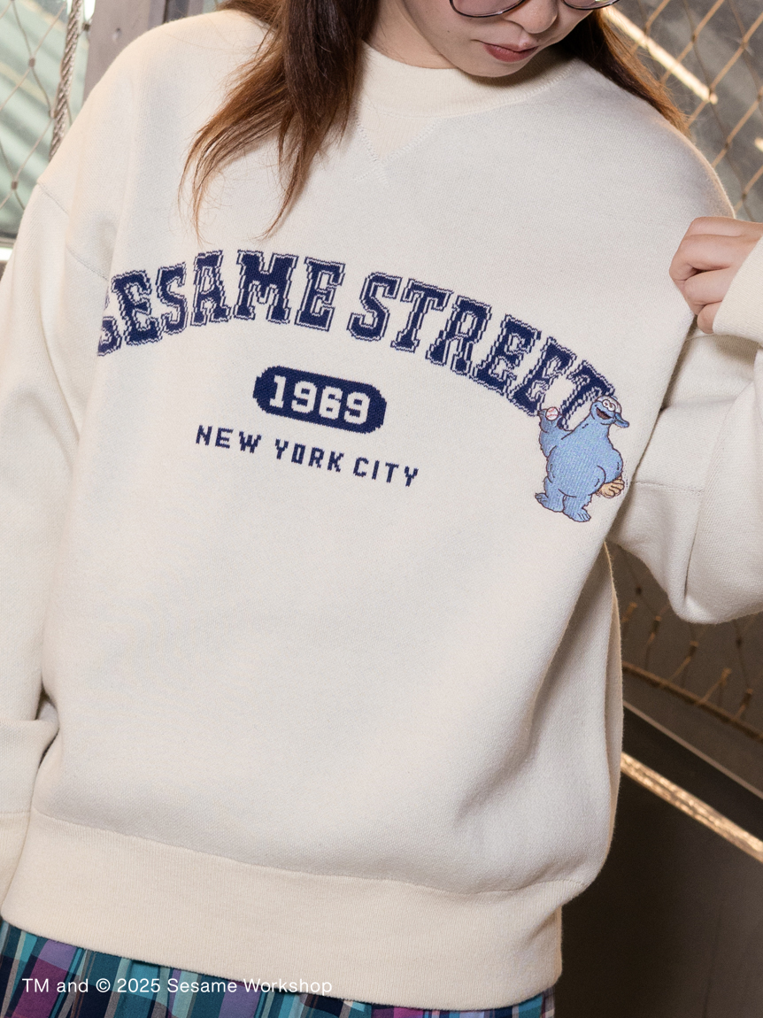 SESAME STREET MONSTERS】【UNISEX】カレッジロゴ ジャガードニット