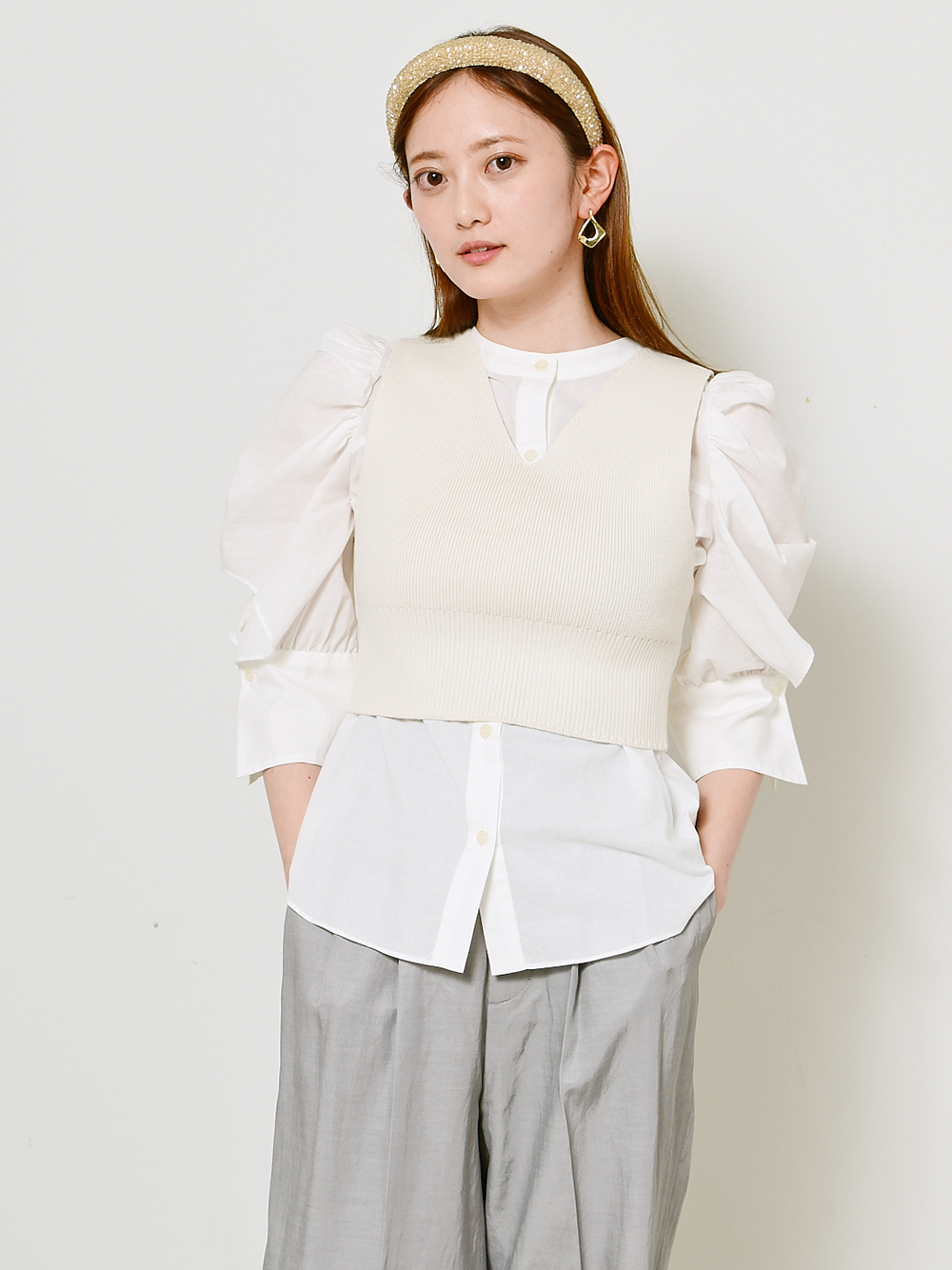 ニットベストセットブラウス