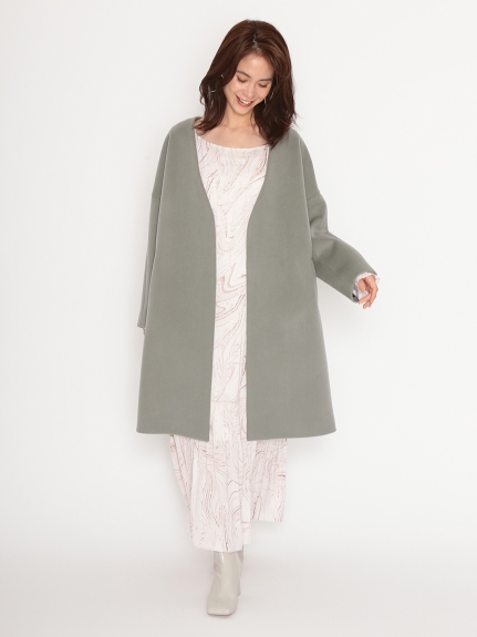 ノーカラーウールコート