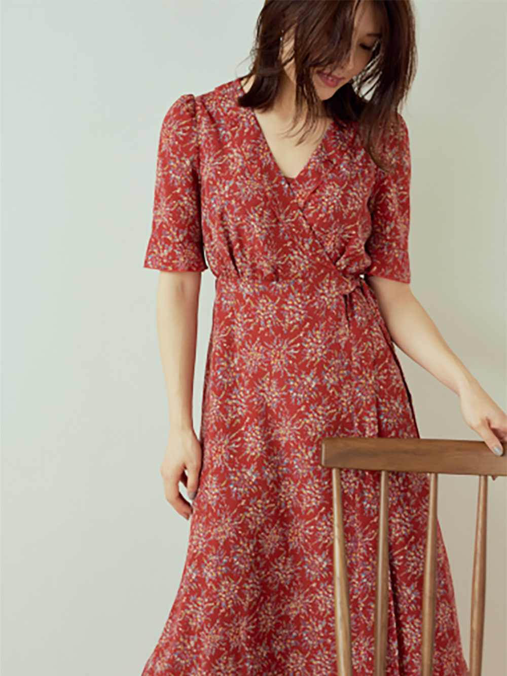 カシュクールプリントワンピース