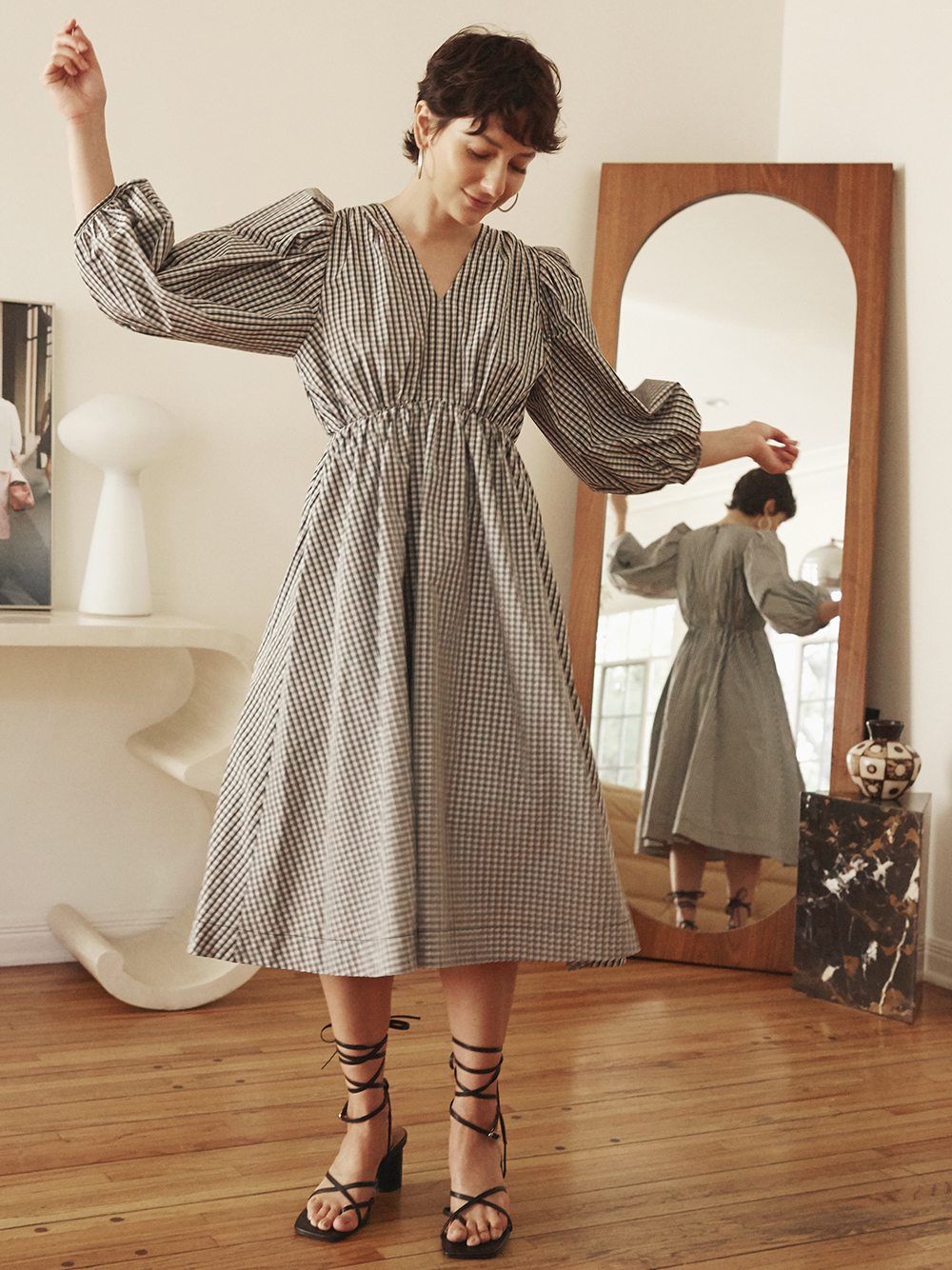 タフタボリュームミディワンピース