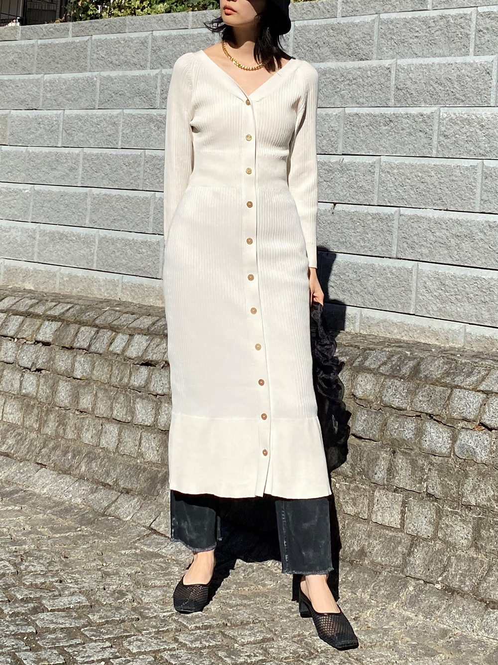 Sustainaフロントボタンニットワンピース