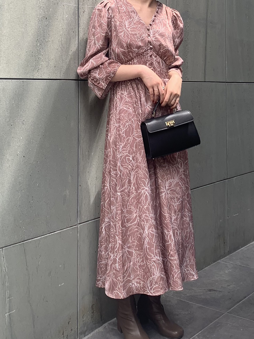 Online限定 ラインフラワーウエストギャザーワンピース マキシ ロングワンピース ワンピース Snidel スナイデル の通販サイト 公式