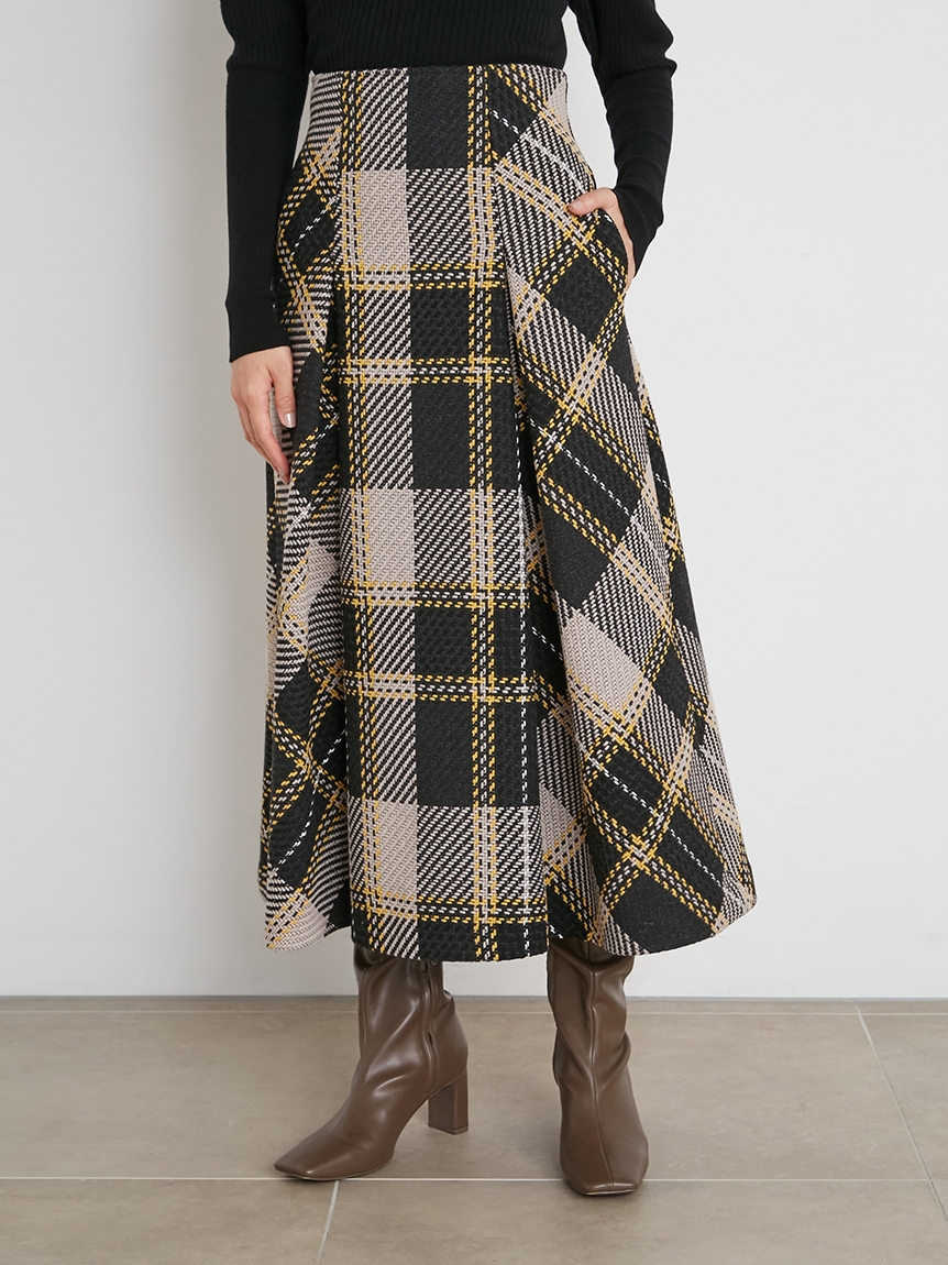 36 割引ブラック系 M好評 Snidel ロービングチェックフレアスカート スナイデル ロングスカート レディースブラック系m Pumpkinranch Com