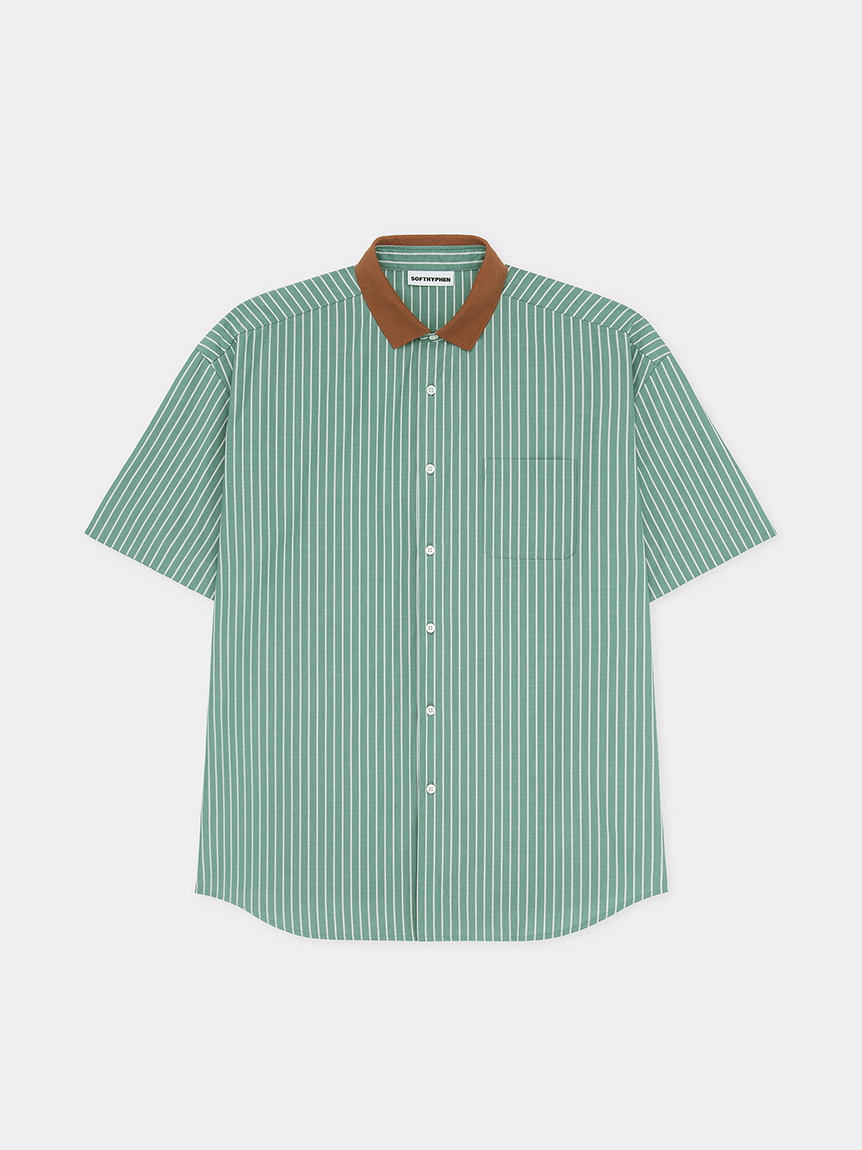 RIBBED COLLAR STRIPE S/S SHIRT(SHIRTS)｜SOFTHYPHEN （ソフト
