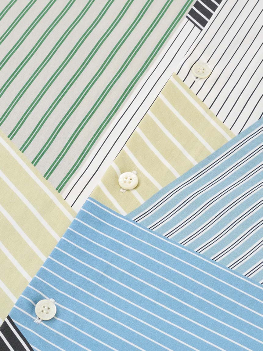 MIX STRIPE PULLED BACK COLLAR OVER SIZED SHIRT(SHIRTS)｜SOFTHYPHEN  