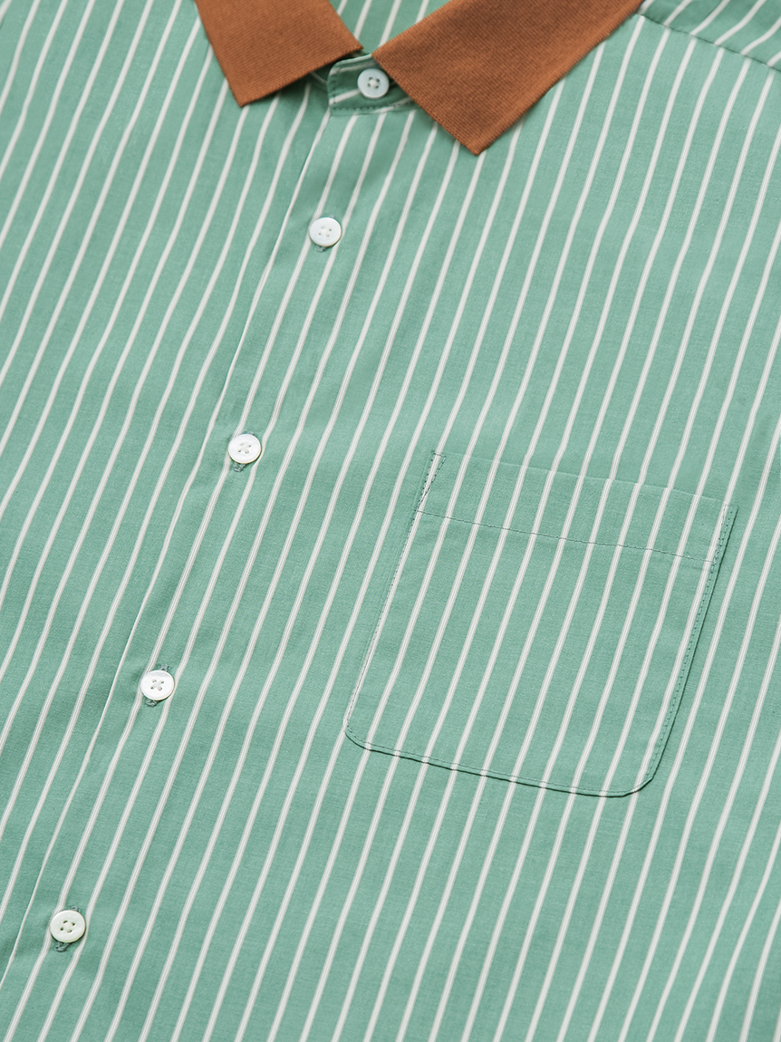RIBBED COLLAR STRIPE S/S SHIRT(SHIRTS)｜SOFTHYPHEN （ソフト