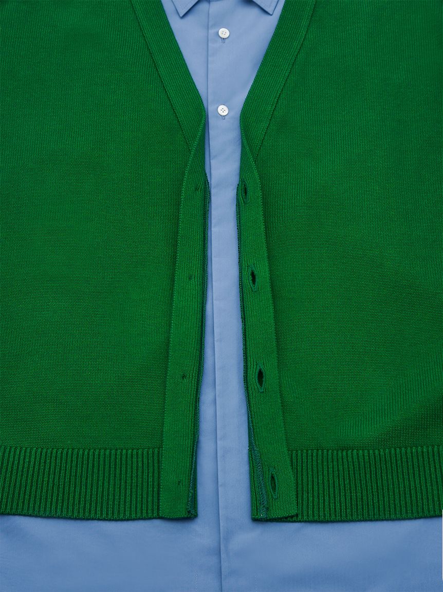 KNIT CARDIGAN DETAIL LAYERED SHIRT(SHIRTS)｜SOFTHYPHEN