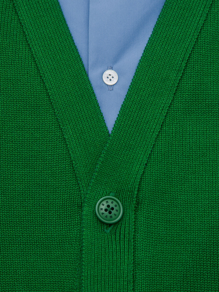KNIT CARDIGAN DETAIL LAYERED SHIRT(SHIRTS)｜SOFTHYPHEN