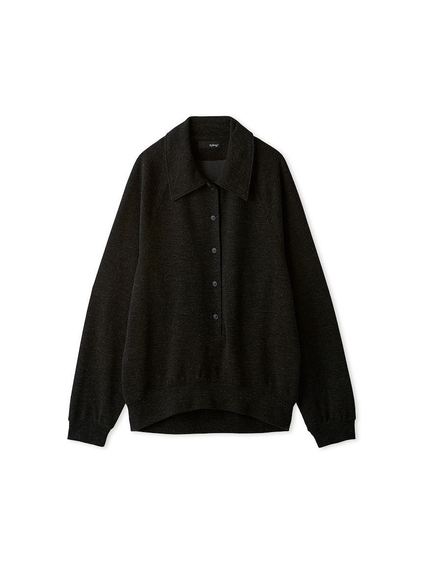 美品 THE RERACS 24SS ラグランニット ショートスリーブポロシャツ 洗濯可』ストレッチニットポロショートスリーブTシャツ(M NAVY