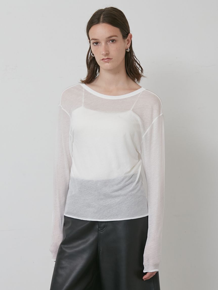 【新品タグ付き】styling/ スタイリング　sheerクルーネックトップス Uネック2WAYカットトップス(Tシャツ/カットソー)｜トップス