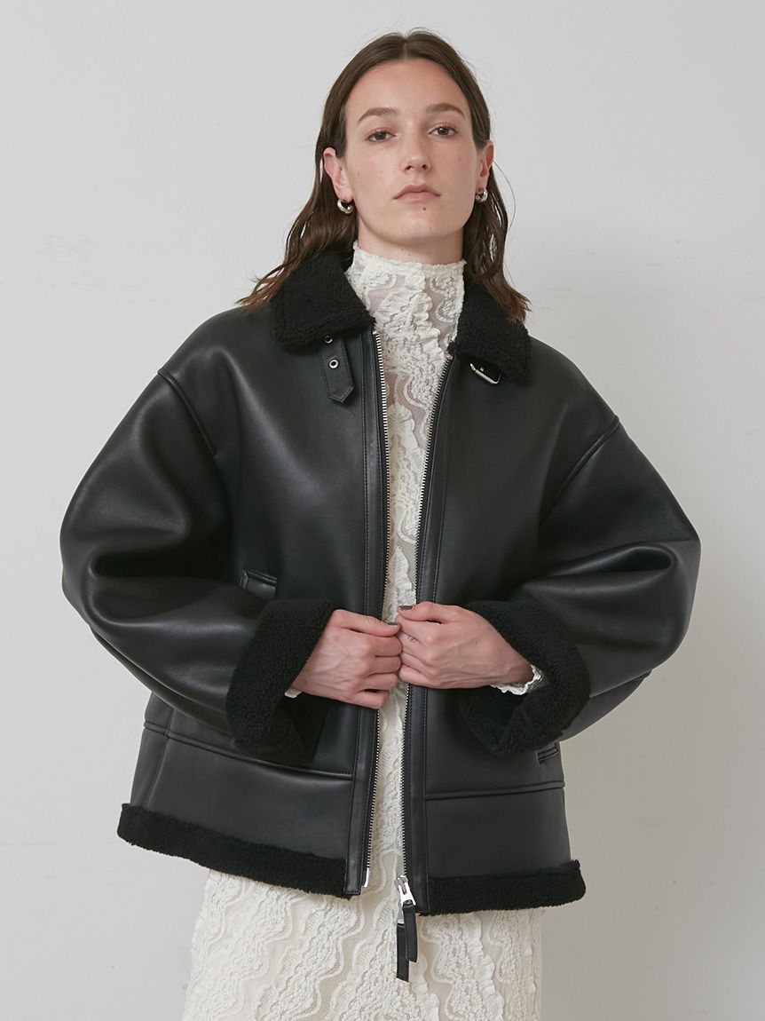 【希少】 DURANTE フライトジャケット　レザー　ラムスキン　ファー　M レザージャケット専門店 本革ムートンファー襟付きフライト