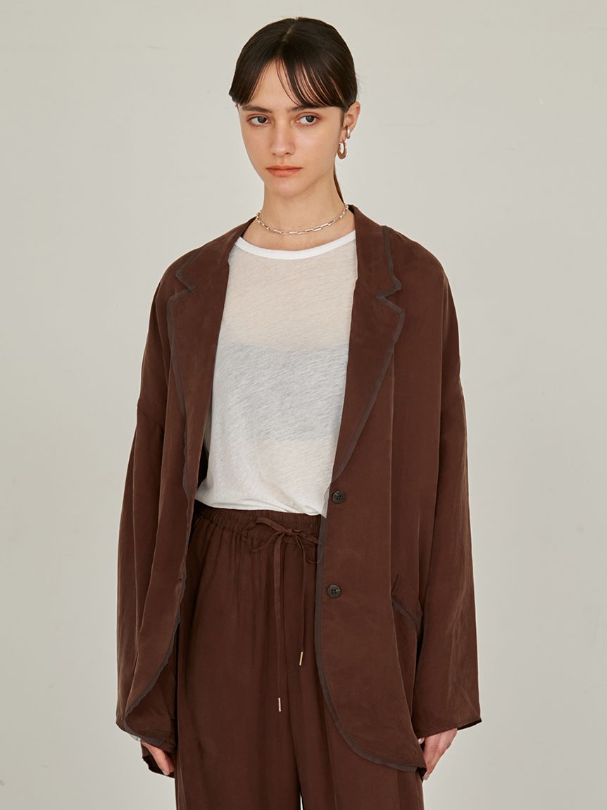 おかゆ様ジャケットブラウン セットアップ対応】オープンカラーシャツジャケット(ジャケット