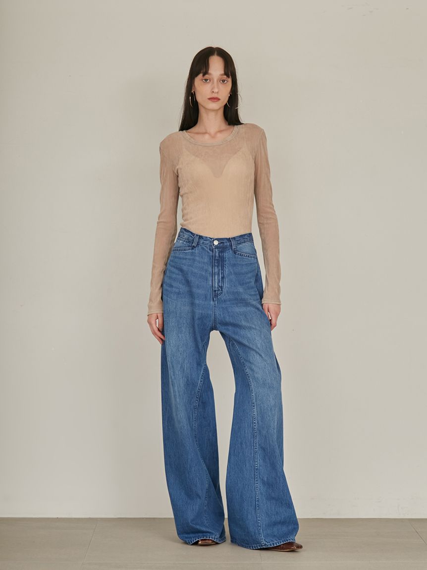 デニム ワイド フレア 脚長効果 ジーンズ シンプル L2610 デニムパンツ ロングパンツ ジーンズ 脚長効果 ボトムス オール