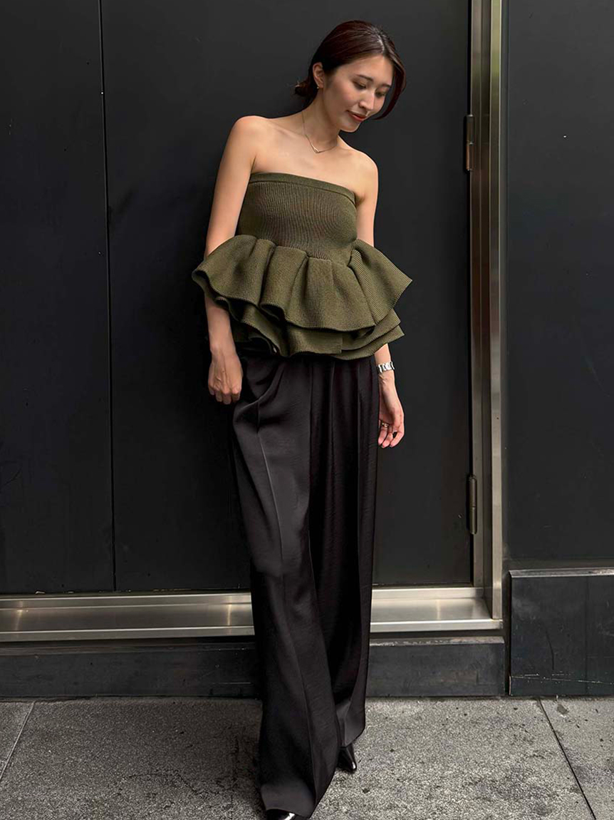 セットアップ対応】ドローコードサテンパンツ(ワイドパンツ)｜パンツ