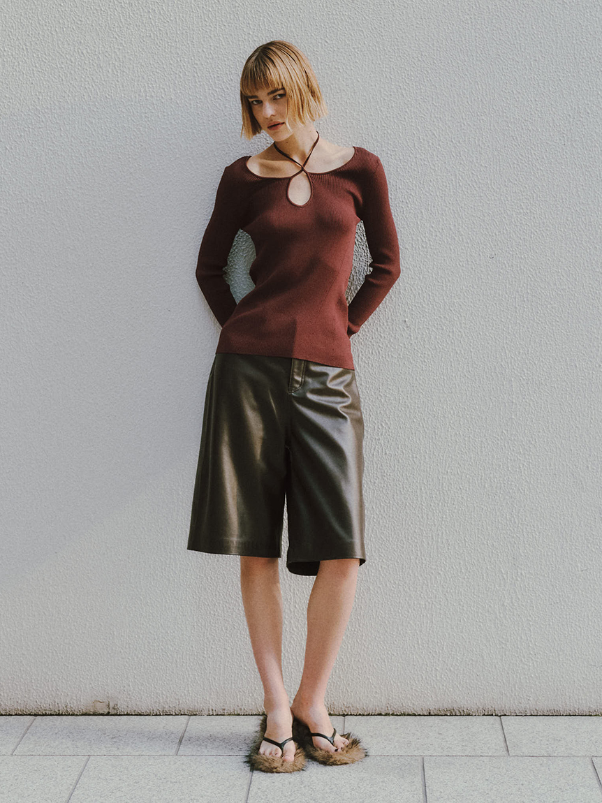 セットアップ対応】ラムレザーハーフパンツ(ワイドパンツ)｜パンツ