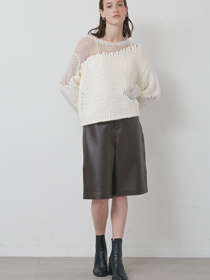 セットアップ対応】ラムレザーハーフパンツ(ワイドパンツ)｜パンツ