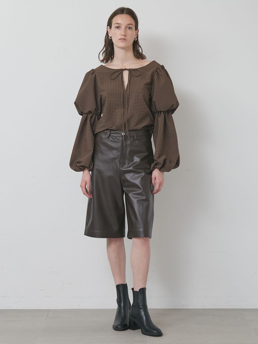 セットアップ対応】ラムレザーハーフパンツ(ワイドパンツ)｜パンツ