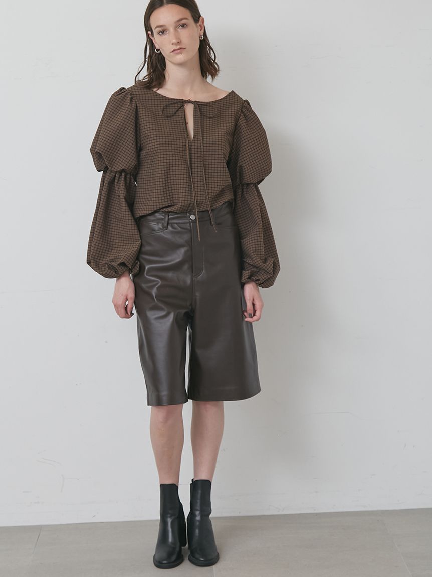 セットアップ対応】ラムレザーハーフパンツ(ワイドパンツ)｜パンツ