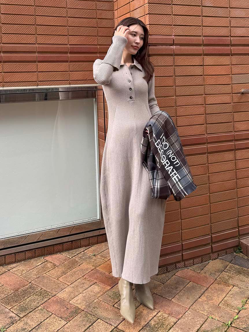 ヘンリーネックニットワンピース(マキシ/ロングワンピース