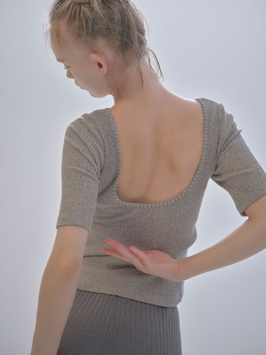 ハーフスリーブリブトップス(カップ付き)(Tシャツ・カットソー