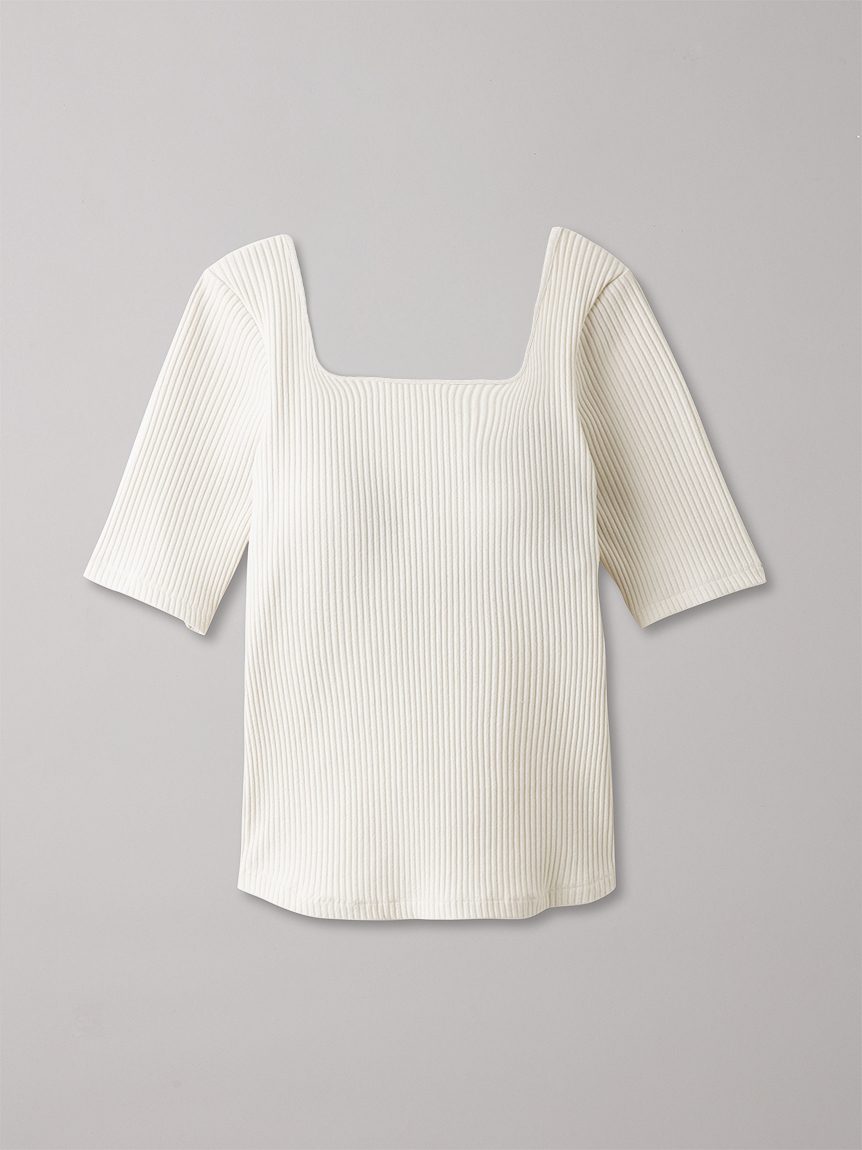 ハーフスリーブリブトップス（カップ付き）(Tシャツ・カットソー