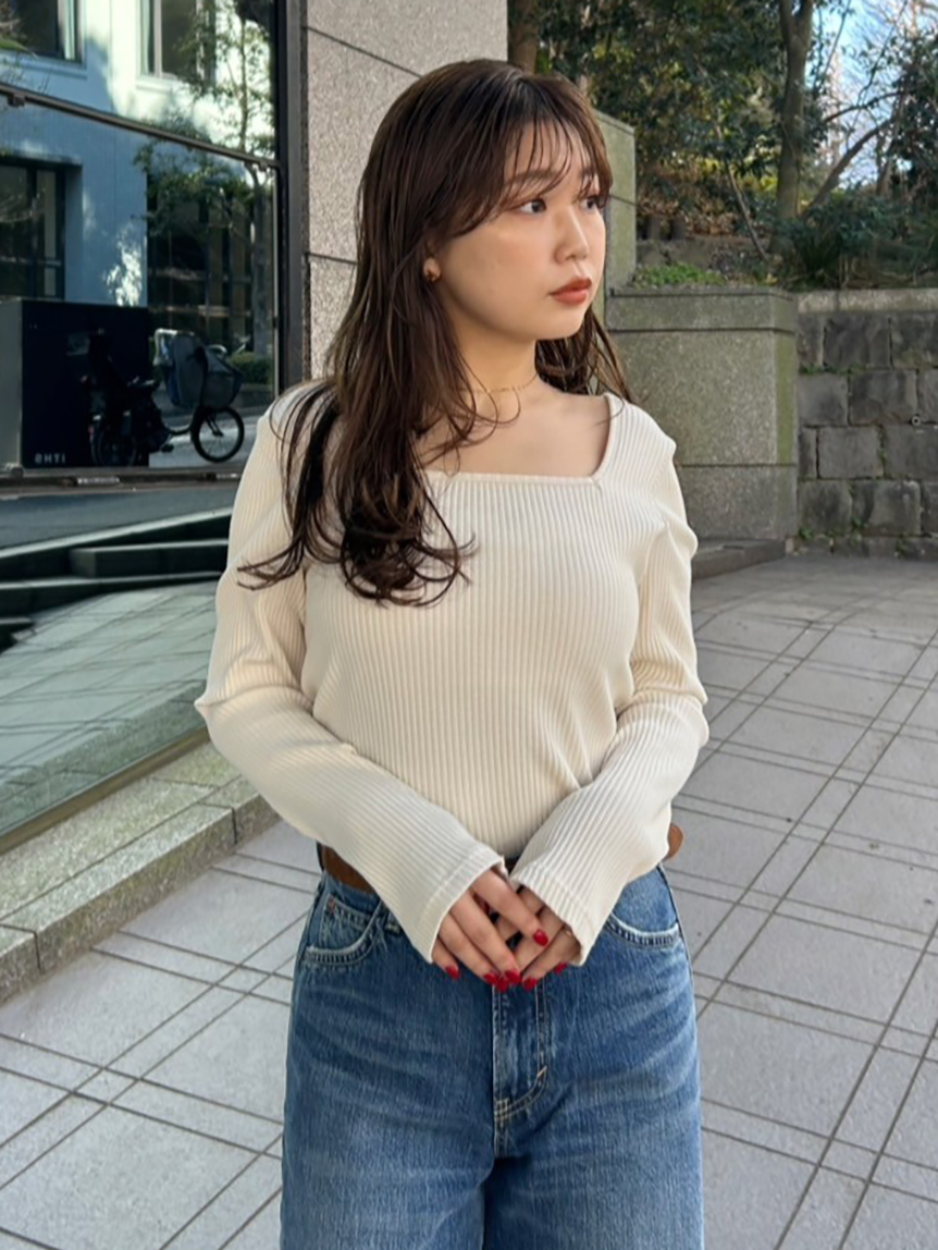 ロングスリーブリブトップス（カップ付き）(Tシャツ・カットソー