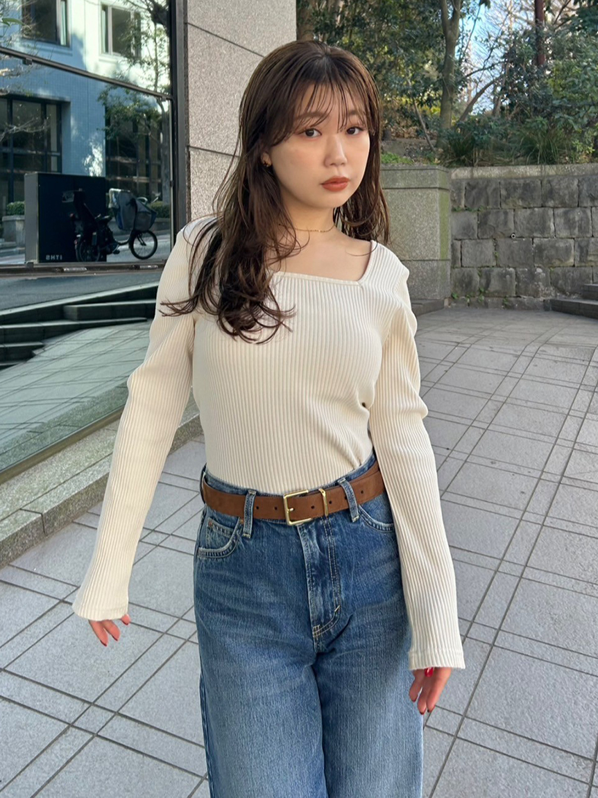ロングスリーブリブトップス（カップ付き）(Tシャツ・カットソー